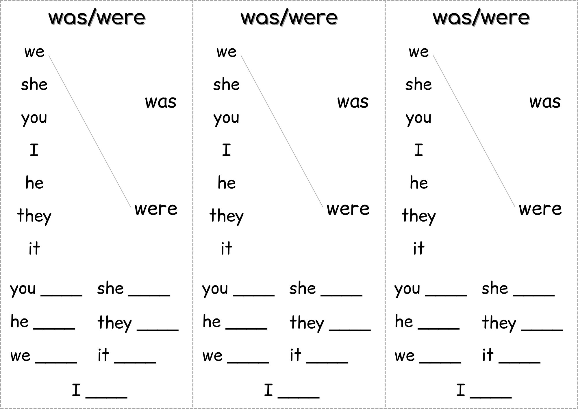 Задание-пятиминутка на was/were. Упражнение для детей.